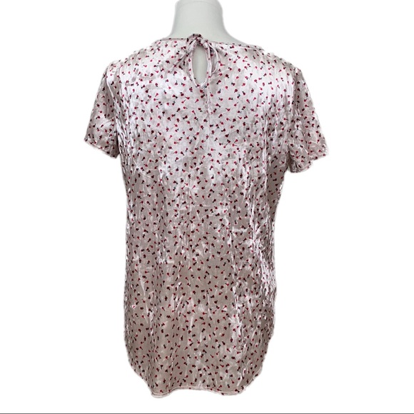 LC LAUREN CONRAD Women’s Top Pleated Keyhole Short Sleeves Velvet Pink Floral - Picture 4 of 5